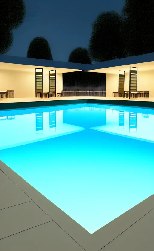 Prompt: swimming pool at night, soft render, volumetric lighting, 3d grainy illustration