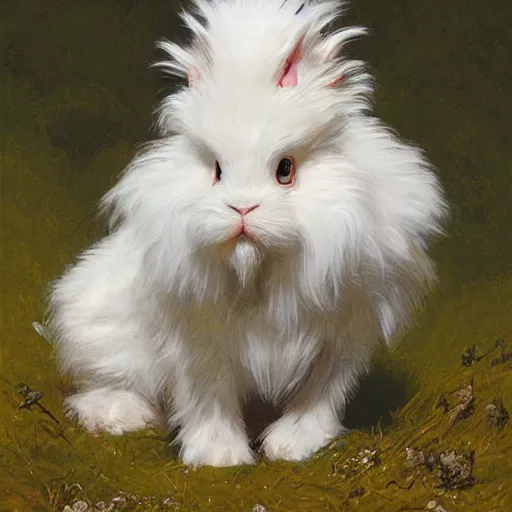 Image similar to white lionhead dwarf bunny rabbit as a fantasy knight, closeup portrait art by norman rockwell and donato giancola and greg rutkowski