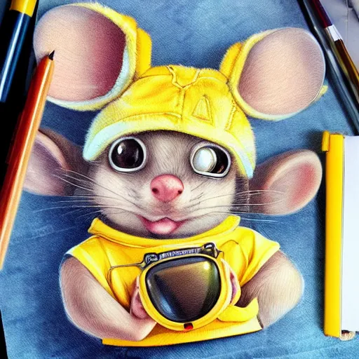 Image similar to anthropomorphic mouse wearing denim short shorts and yellow tank top, highly detailed, artgerm style, artstation, soft light, sharp focus, illustration, character design, concept art