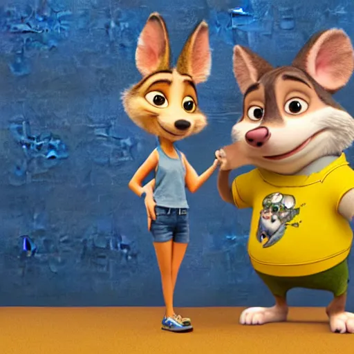 Image similar to 3 d render, portrait, upper body shot, mid shot, anthropomorphic mouse, female, wearing denim short shorts and a off yellow tank top shirt, solo, in the style of zootopia