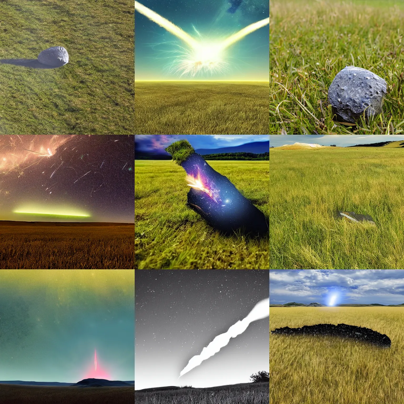 Prompt: a meteor hits a grassland