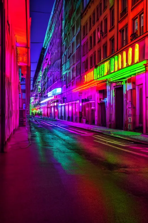 Image similar to neon streets of berlin, 4 k, award winning photo