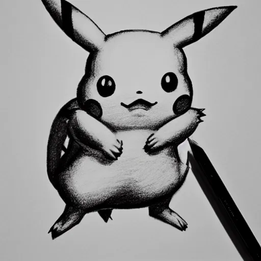 Image similar to pikachu drawing on paper, pencil drawing, global illumination, photorealistic