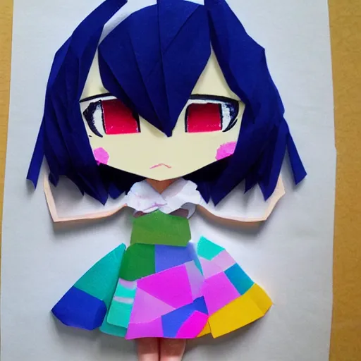 Image similar to anime girl, made out of tissue paper, tissue paper art