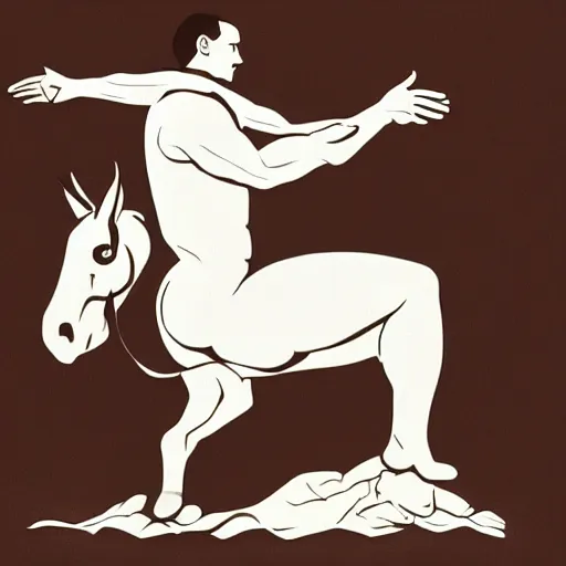 Prompt: a man turning into a centaur