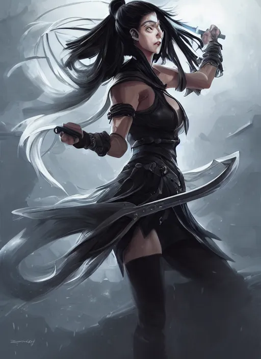 Image similar to a highly detailed illustration of fierce messy ponytail black haired one armed delinquent woman wearing uniform cap wearing long white coat cape, dramatic wielding sword pose, muscular, intricate, elegant, highly detailed, centered, digital painting, artstation, concept art, smooth, sharp focus, league of legends concept art, wlop.