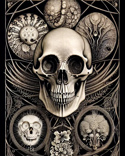 Image similar to art forms of nature by ernst haeckel, memento mori by arthur rackham, ornate antique porcelain beautiful skull mask, ultrasharp, photorealistic, hyperdetailed, octane render, polished, art nouveau, neo - gothic, gothic, intricate ornamental organic filigree, art nouveau botanicals, art forms of nature by ernst haeckel, horizontal symmetry, symbolist, visionary