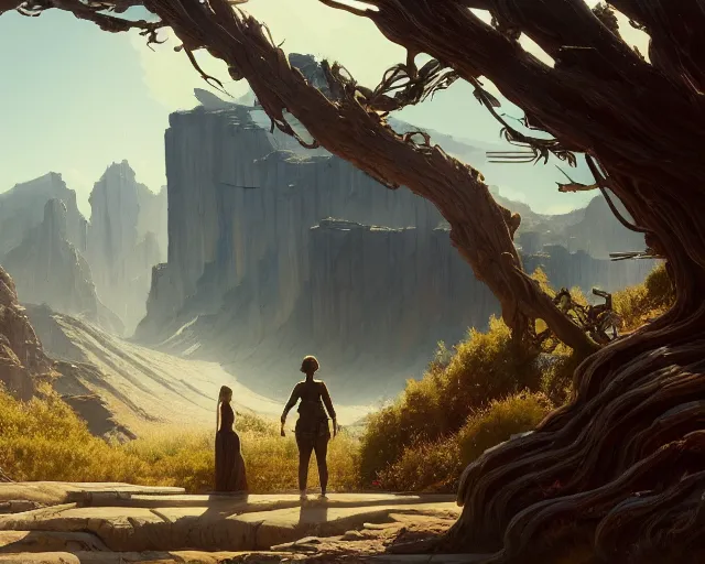 Image similar to highly detailed vfx landscape of westworld, stephen bliss, unreal engine, greg rutkowski, loish, rhads, beeple, makoto shinkai and lois van baarle, ilya kuvshinov, rossdraws, tom bagshaw, alphonse mucha, global illumination, detailed and intricate environment