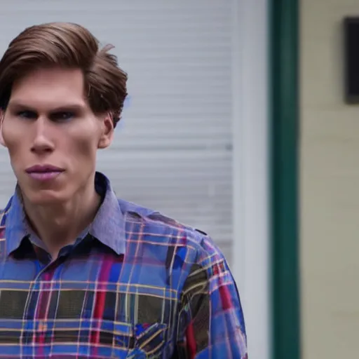 Image similar to Live Action Still of Jerma in Back to School, real life, hyperrealistic, ultra realistic, realistic, highly detailed, epic, HD quality, 8k resolution, body and headshot, film still