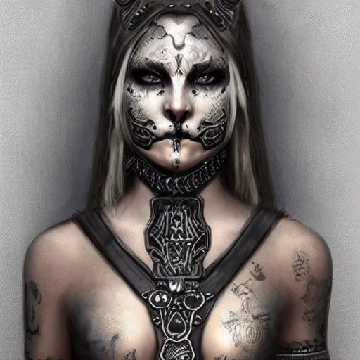 Prompt: a norse woman, facial piercings, very symmetrical, furry warrior's clothing, skull jewelery, highly detailed, by vitaly bulgarov, joss nizzi, ben procter, steve jung, concept art, concept art world, pinterest, artstation, unreal engine