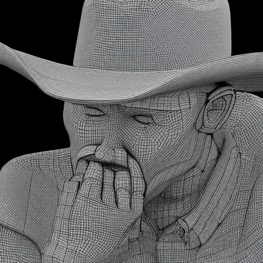 Image similar to sad cowboy, crying cowboy, tears, cowboy hat, 3D model