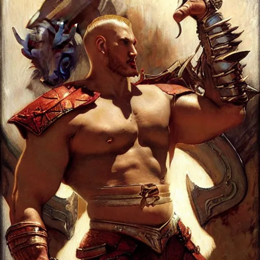 Prompt: iron bull, dragon age, painting by gaston bussiere, craig mullins, j. c. leyendecker, tom of finland