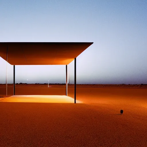 Image similar to bus stop in a desert at night, minimalist architecture, neon lights, james turrel,