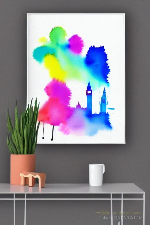 Image similar to minimalist colorful watercolor splash ink art of london