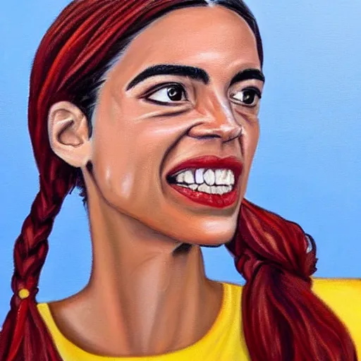 Prompt: A photorealistic painting of Alexandria Ocasio-Cortez