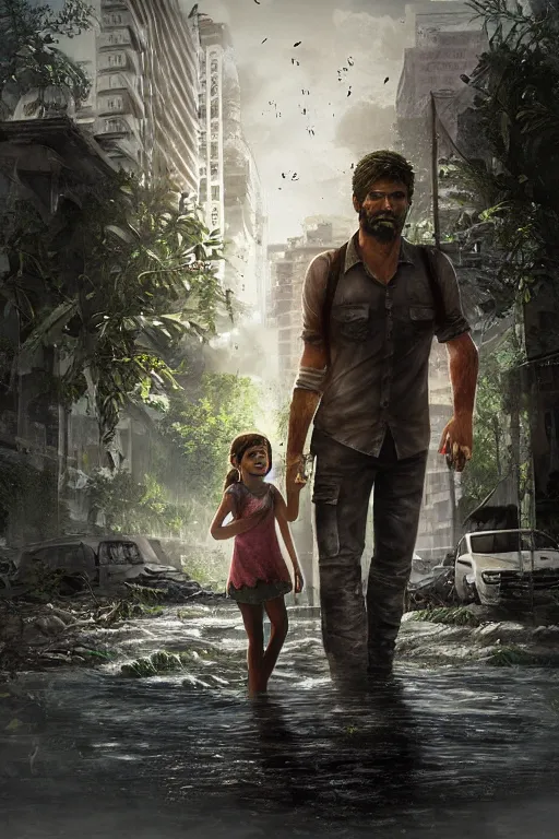 Prompt: colombo, sri lanka, in the style of last of us, man with a young girl, digital art