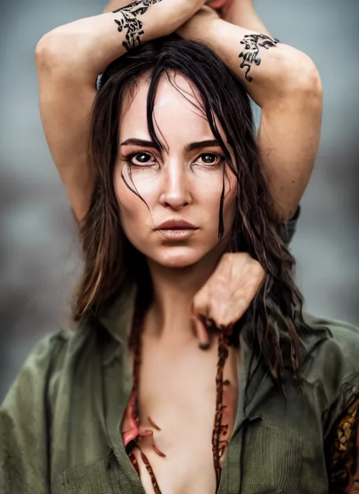 Image similar to portrait of lara croft ( wearing kimono ), by charlotte grimm, natural light, detailed face, beautiful features, symmetrical, canon eos c 3 0 0, ƒ 1. 8, 3 5 mm, 8 k, medium - format print, half body shot