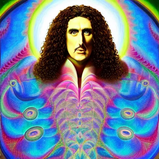 Prompt: weird al as god, infinite, fractal, painting