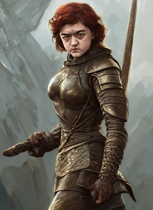 Image similar to angry Maisie Williams leading the charge as a ruggedly muscled handsome heroine, intricate, elegant, highly detailed, centered, digital painting, artstation, concept art, smooth, sharp focus, illustration, artgerm, donato giancola, Joseph Christian Leyendecker, WLOP, Artgerm