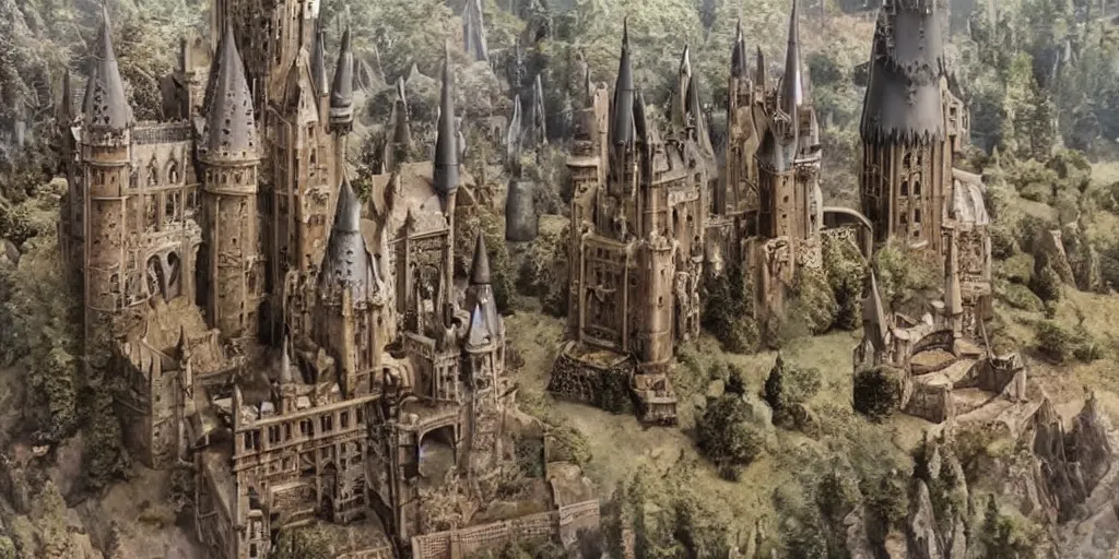 Image similar to insanely detailed long shot of hogwarts castle, intricate