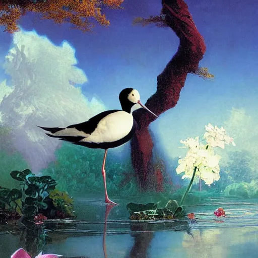 Image similar to a beautiful painting by japanese sharp avocet werk angle lily raisin aroma, by Albert Bierstadt and Ross Tran and Albert Bierstadt, rococo, pixel perfect, Marvel Comics