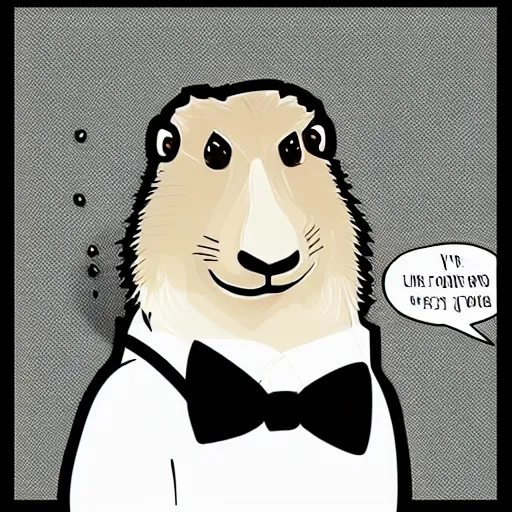 Image similar to a cute marmot in a tuxedo, digital art, comic book style