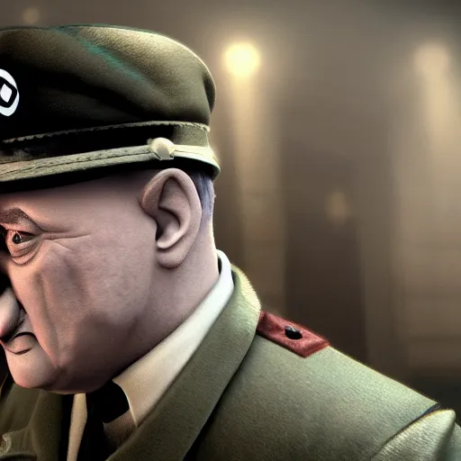 Image similar to 3d render of still of Hitler movie, , blender, trending on artstation, 8k, highly detailed, disney pixar 3D style