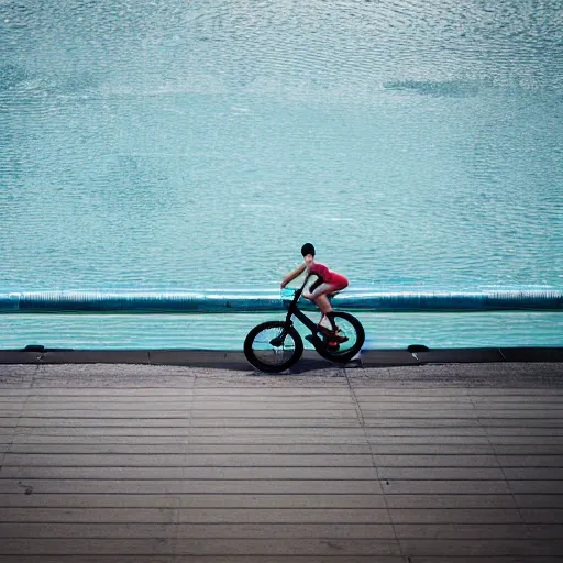 Image similar to aqua bike in the middle of an airport runway, canon eos r 3, iso 2 0 0, 1 / 1 6 0 s, 8 k, raw, unedited, symmetrical balance, in - frame