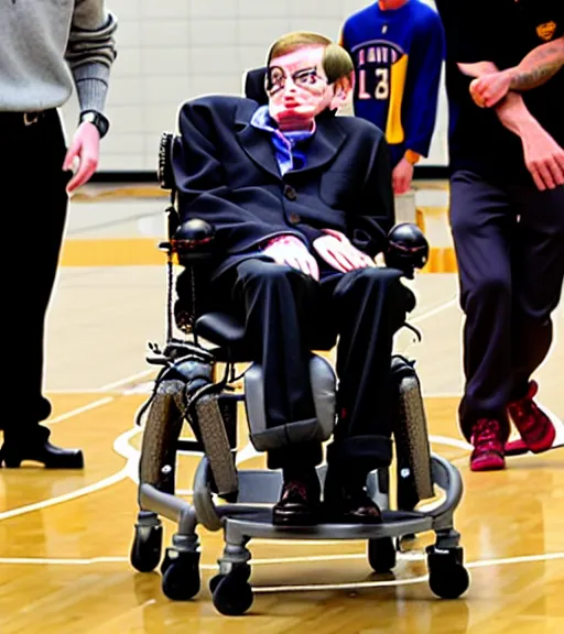 Image similar to stephen hawking playing basketball with lebron james