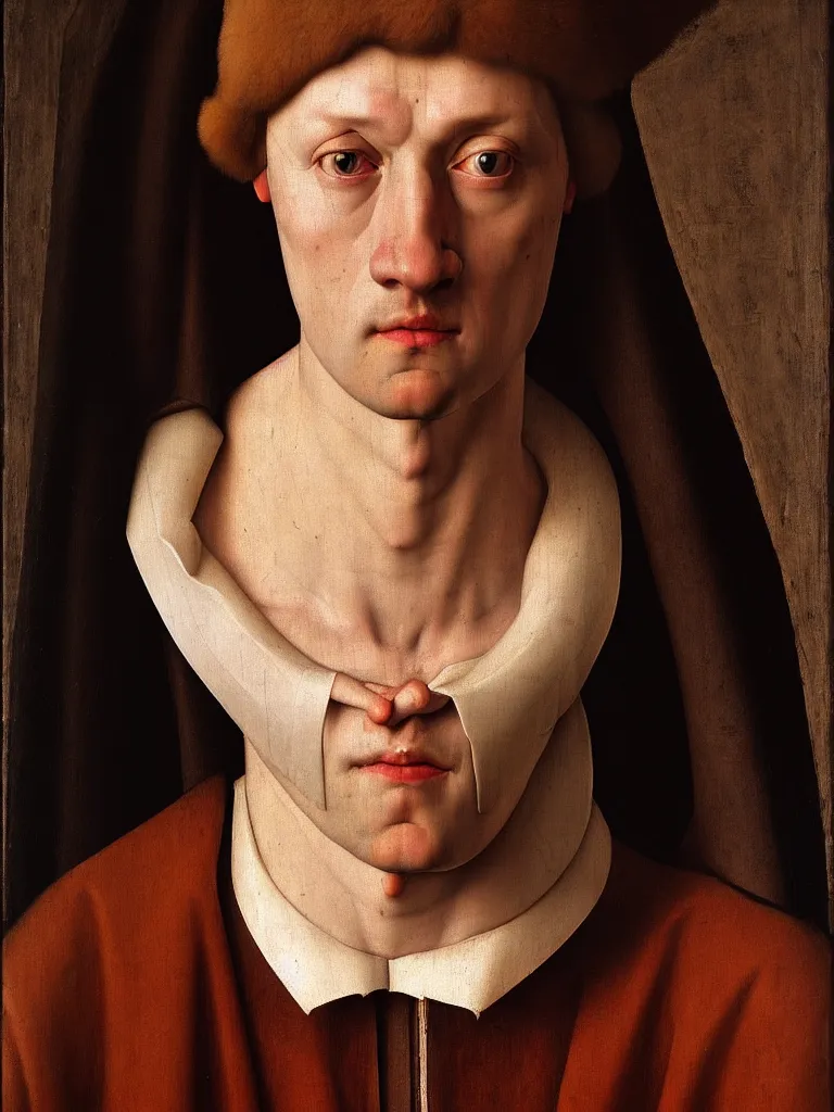 Prompt: a portrait a very ordinary person, by Rogier van der Weyden, facing front, oil painting, anatomically correct, beautiful perfect face, sharp focus, Highly Detailed, Cinematic Lighting, 8k, HD