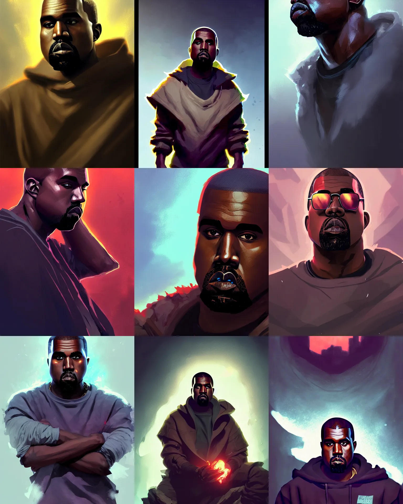 Prompt: Kanye West as a League of Legends champion, medium shot close up, details, sharp focus, illustration, by Jordan Grimmer and greg rutkowski, Trending artstation, digital Art