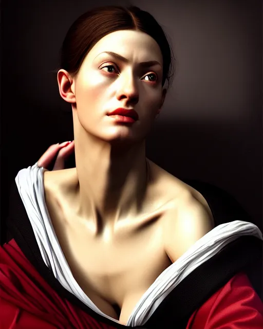 Image similar to hyperrealism photography computer simulation visualisation of parallel universe cgi scene with beautiful highly detailed woman by caravaggio
