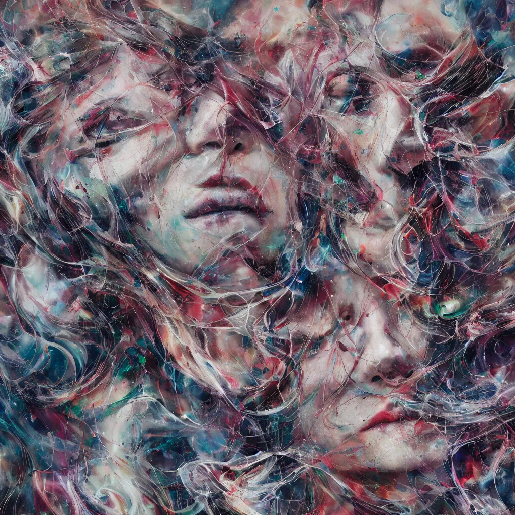 Image similar to an abstract, swirling, elaborate recursive large and decaying array of beauty, painted by agnes cecile as featured on conceptartworld 3 d, surreal ramifications, 8 k