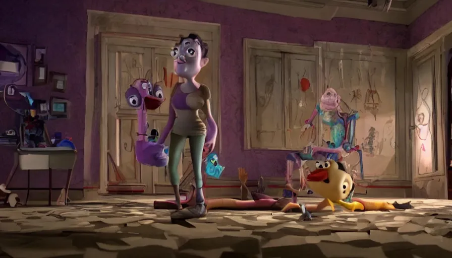 Prompt: a still from 1 3 ghosts movie directed by pixar animation studio