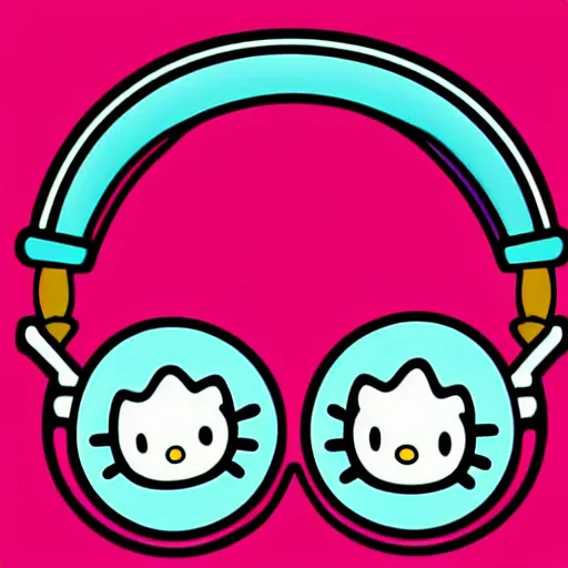 Prompt: hello kitty wearing big headphones | digital art