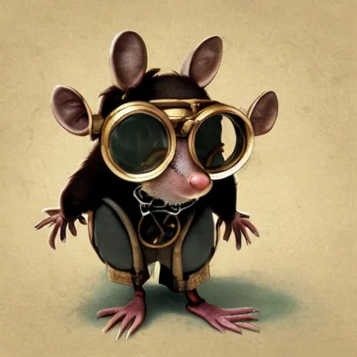 Image similar to a rat with steampunk googles, by Pixar Concept Artists