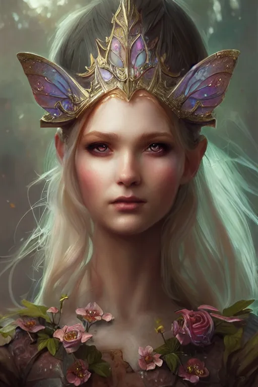 Image similar to fairy princess, highly detailed, d & d, fantasy, highly detailed, digital painting, trending on artstation, concept art, sharp focus, illustration, art by artgerm and greg rutkowski and magali villeneuve