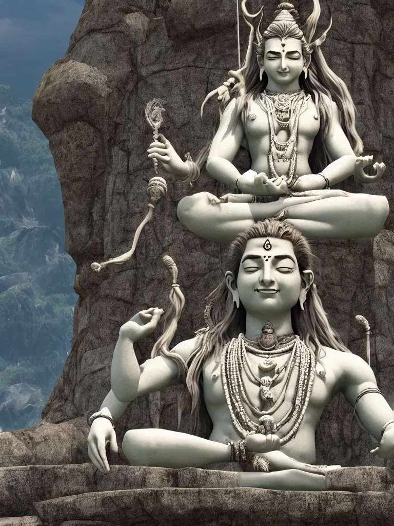 Image similar to lord shiva meditating, hyperrealistic, unreal engine