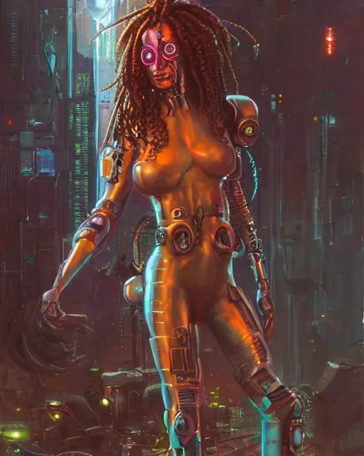 Prompt: a cyberpunk half length portrait of cyborg medusa, by paul lehr, jesper ejsing