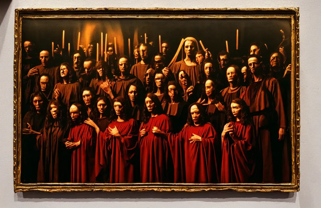 Image similar to this work is the centre panel of an altarpiece artists oeuvre intact flawless ambrotype from 4 k criterion collection remastered cinematography gory horror film, ominous lighting, evil theme wow photo realistic postprocessing concentration camps painting by claude gellee