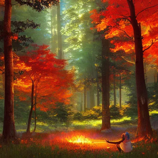 Prompt: A rainbowed fire of life heal a fantastic forest, oil panting, high resolution 4K, by Ilya Kuvshinov, Greg Rutkowski and Makoto Shinkai