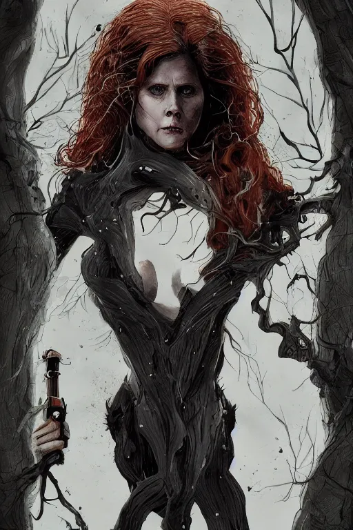 Image similar to amy adams in sleepy hollow, full body, big two toned eyes, teeth gritted, horror, intricate details, cinematic, epic, realistic, anatomy, tomer hanuka, uplight, artstation, photorealistic, scary