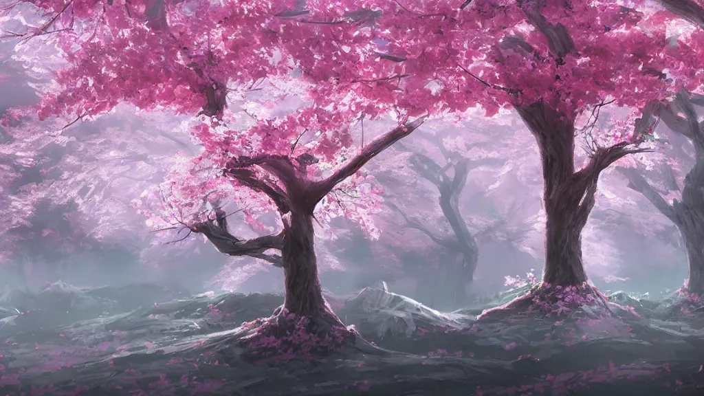 Image similar to sakura trees, fantasy artwork, award winning, very very very very very very very beautiful scenery, artstation
