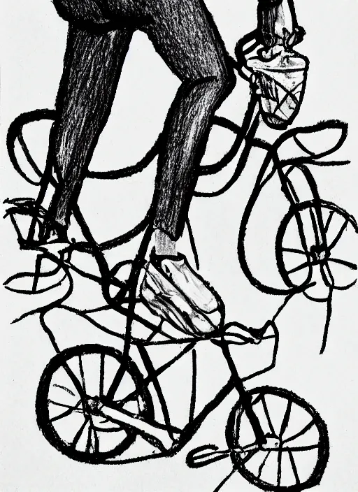 Image similar to drawing of a atlanta urban outfitters style riding a bike going to the beach