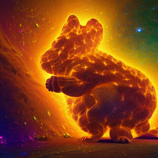 Prompt: cosmic 3 d fractal of garfield, hyper detailed, digital art, trending in artstation, cinematic lighting, studio quality, smooth render, unreal engine 5 rendered, octane rendered