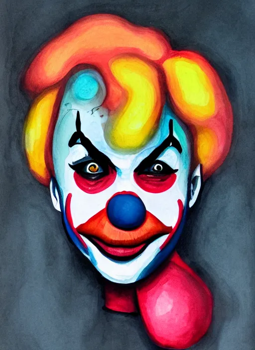 Prompt: clown, dripping technique, gouache paint, depth