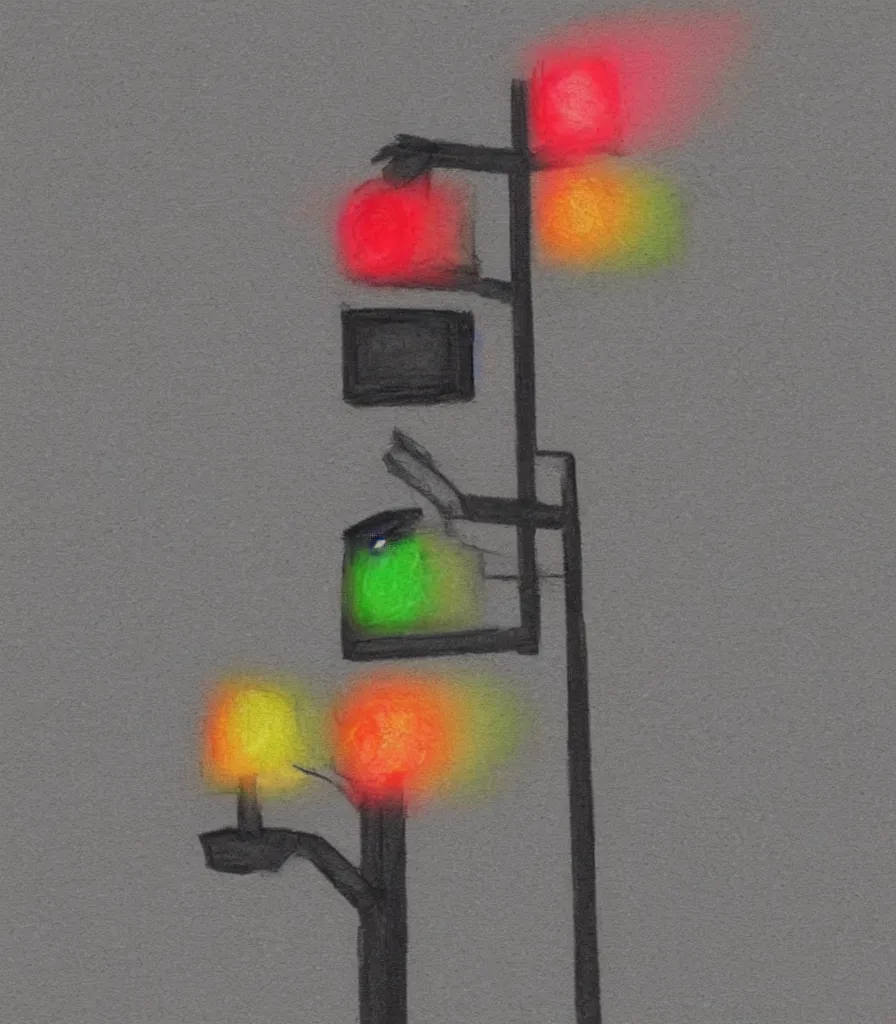 Prompt: charcoal concept sketch matte painting urban decay stoplight streetlight silhouette figure