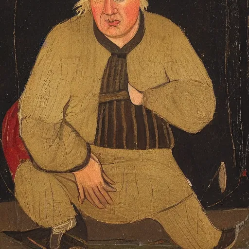 Image similar to a painting of boris johnson as a common peasant in 1 2 th century england, british museum, oil on canvas