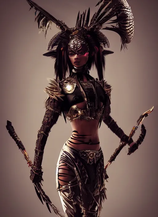 Prompt: fight, aztec goddes fights with futuristic bow, vertical composition, inspired by monster hunter and dark fantasy and fashion, beautiful body, clean brutal blooded symmetrical face, brutal bloody and sluty make up, epic,dramatic lighting, cinematic, establishing shot, extremely high detail, photorealistic, brutal, provocative , cinematic lighting, artstation, octane render, dark fantasy ,old photo, vintage, black and white, Boris vallejo