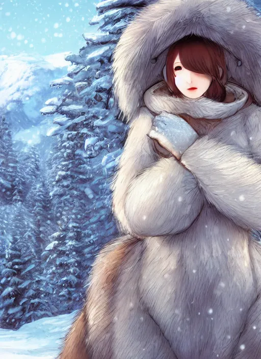 Prompt: character portrait of a female anthro polar bear fursona and a cute beautiful attractive detailed furry face wearing stylish cute winter clothes in a cozy winter cabin. hidari, color page, tankoban, 4K, tone mapping, Akihiko Yoshida.